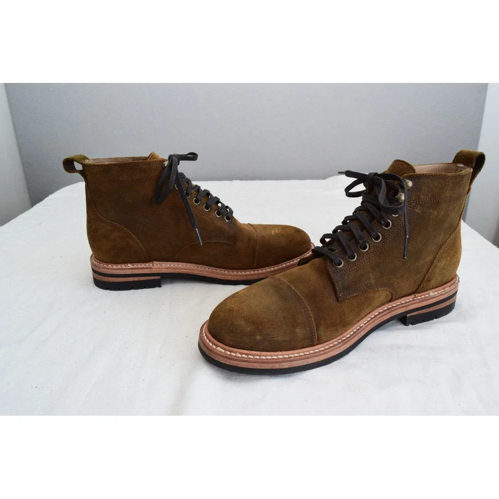 Taylor Stitch X Stetson Moto Boot 9 Brown Suede Weatherproof Cap Toe Men Work